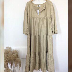 Kotn Woven Midi Poet Dress, Sand, Sz 8